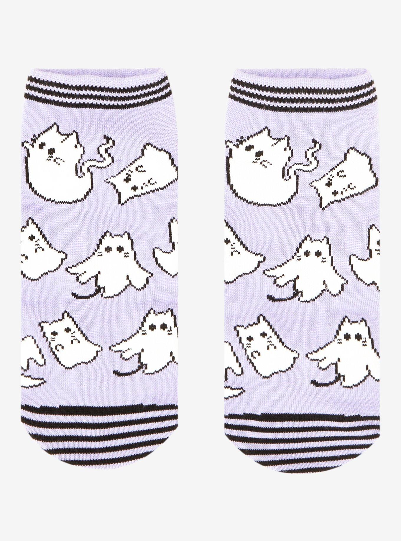 Ghost Cat Stripe No-Show Socks, , hi-res