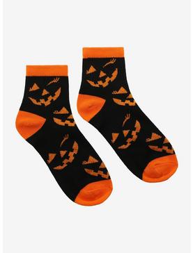Glitter Pumpkin Faces Ankle Socks, , hi-res
