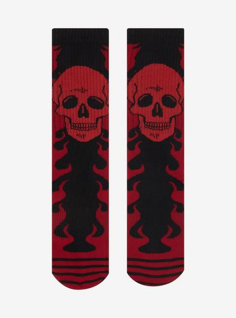 Red Skull Flame Crew Socks | Hot Topic