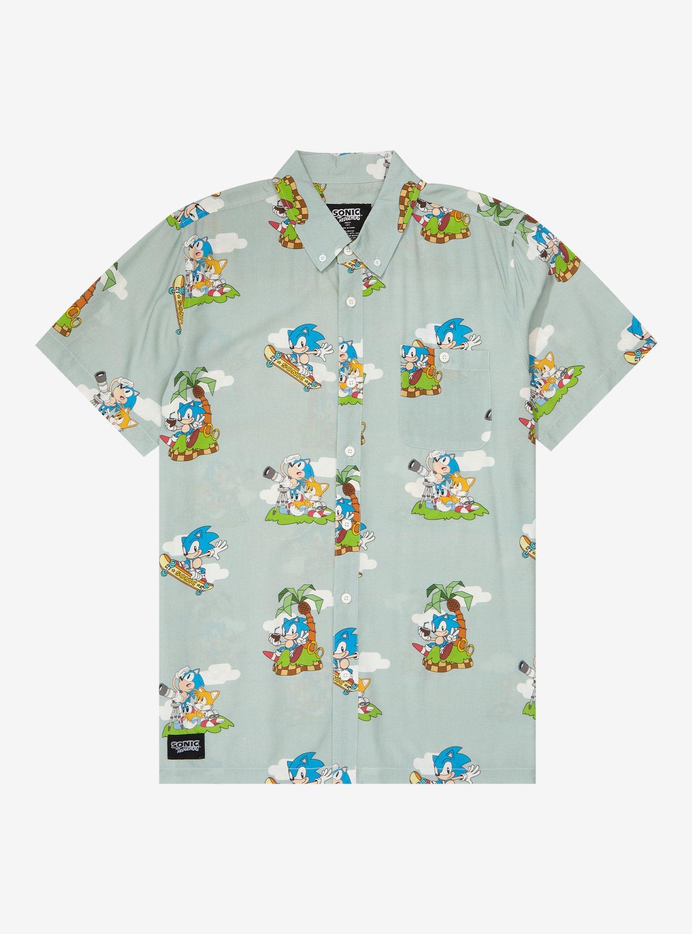 Sonic the Hedgehog Scenic Allover Print Woven Button-Up - BoxLunch Exclusive, , hi-res