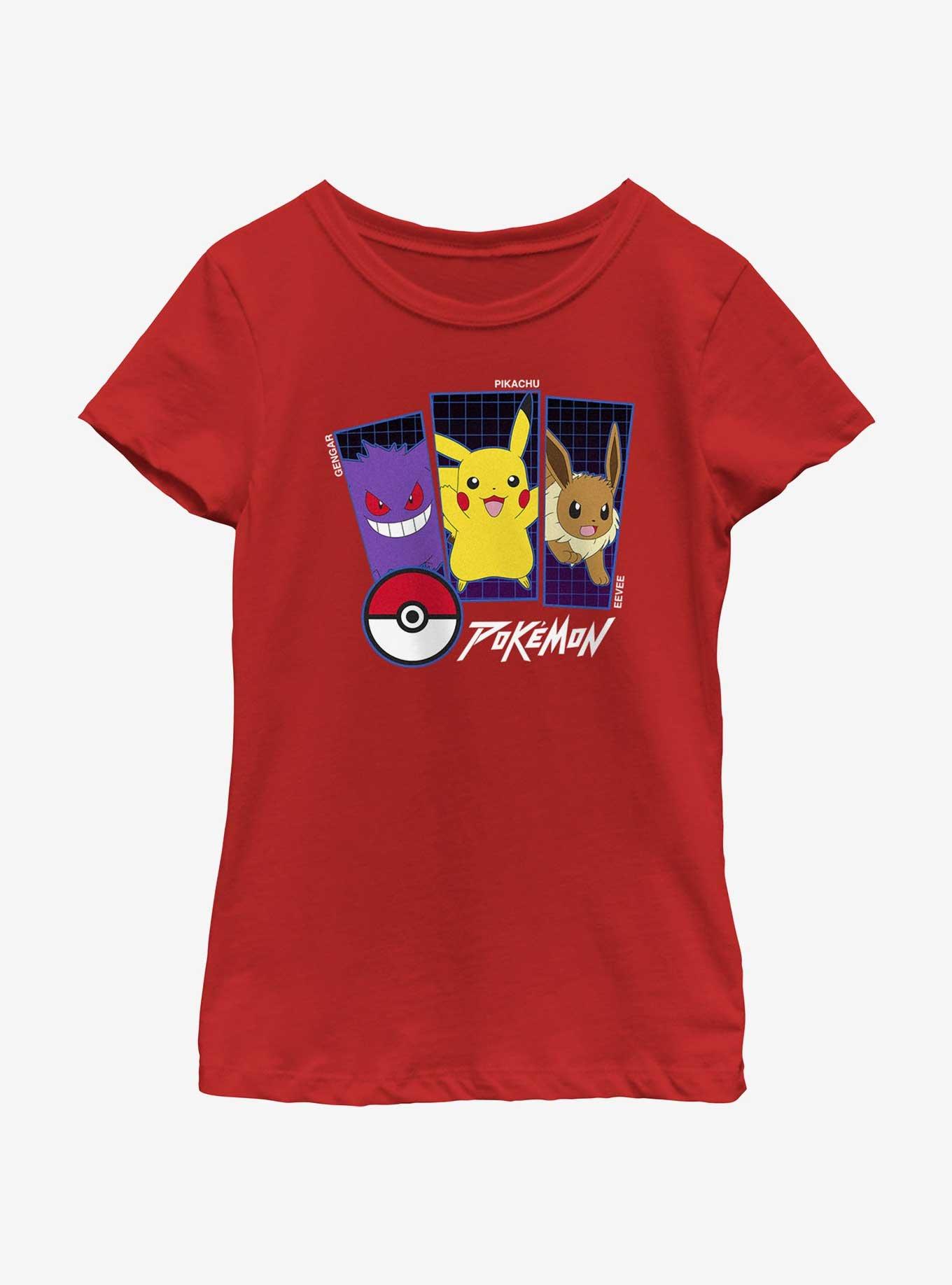 Pokemon Trio Gengar, Pikachu, and Eevee Youth Girls T-Shirt, , hi-res