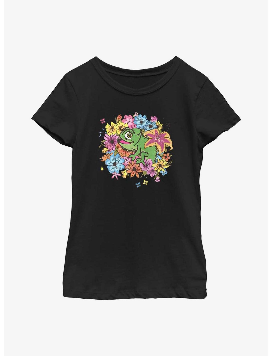 Disney Tangled Floral Pascal Youth Girls T-Shirt, BLACK, hi-res