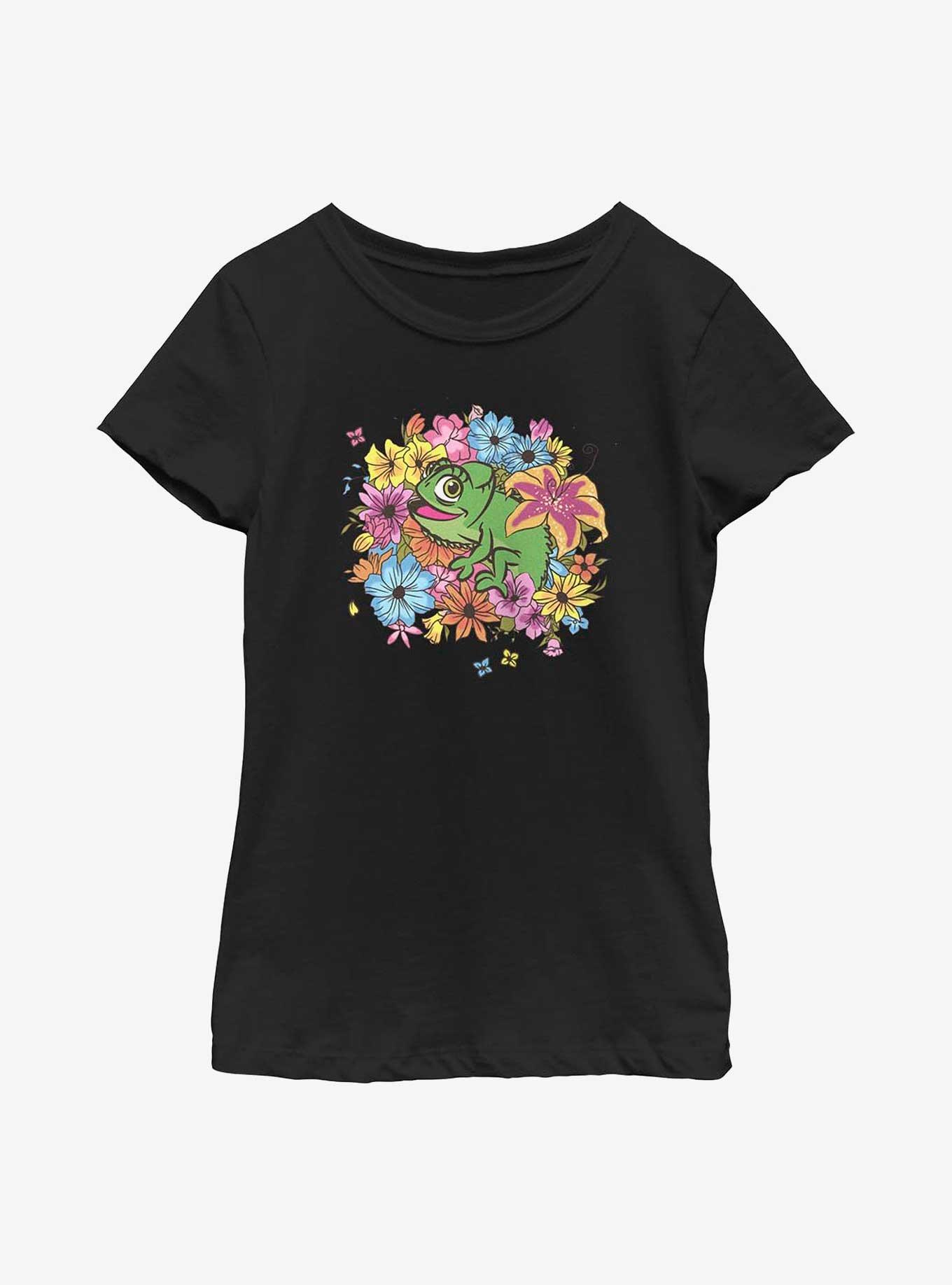 Disney Tangled Floral Pascal Youth Girls T-Shirt, BLACK, hi-res