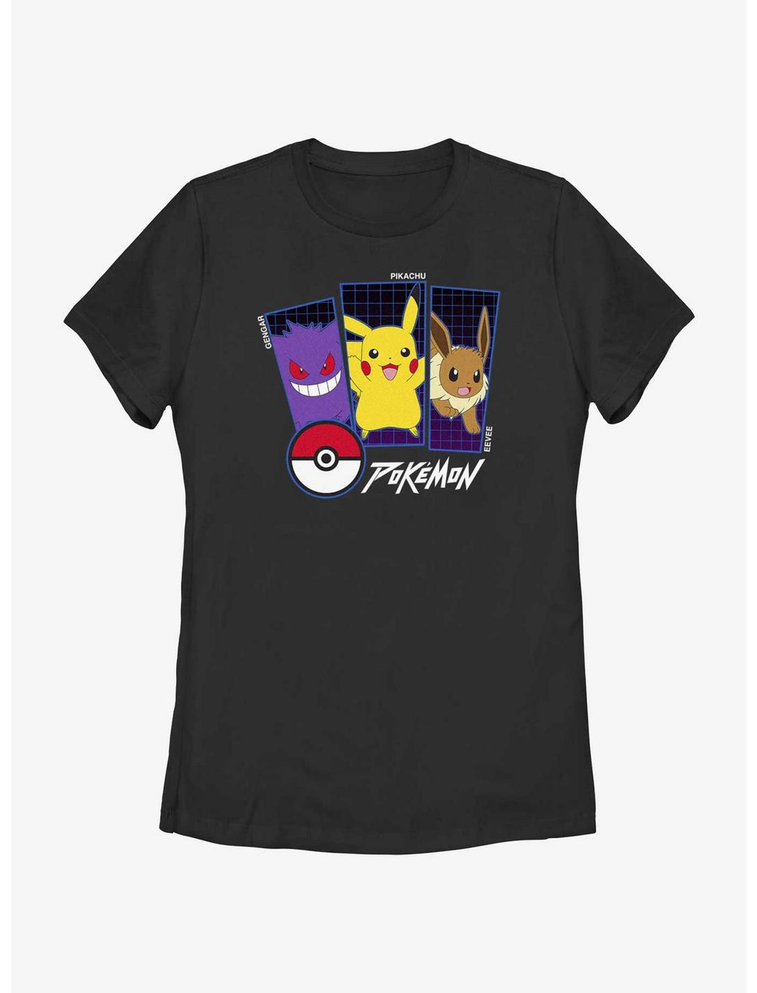 Pokemon Trio Gengar, Pikachu, and Eevee Womens T-Shirt, BLACK, hi-res