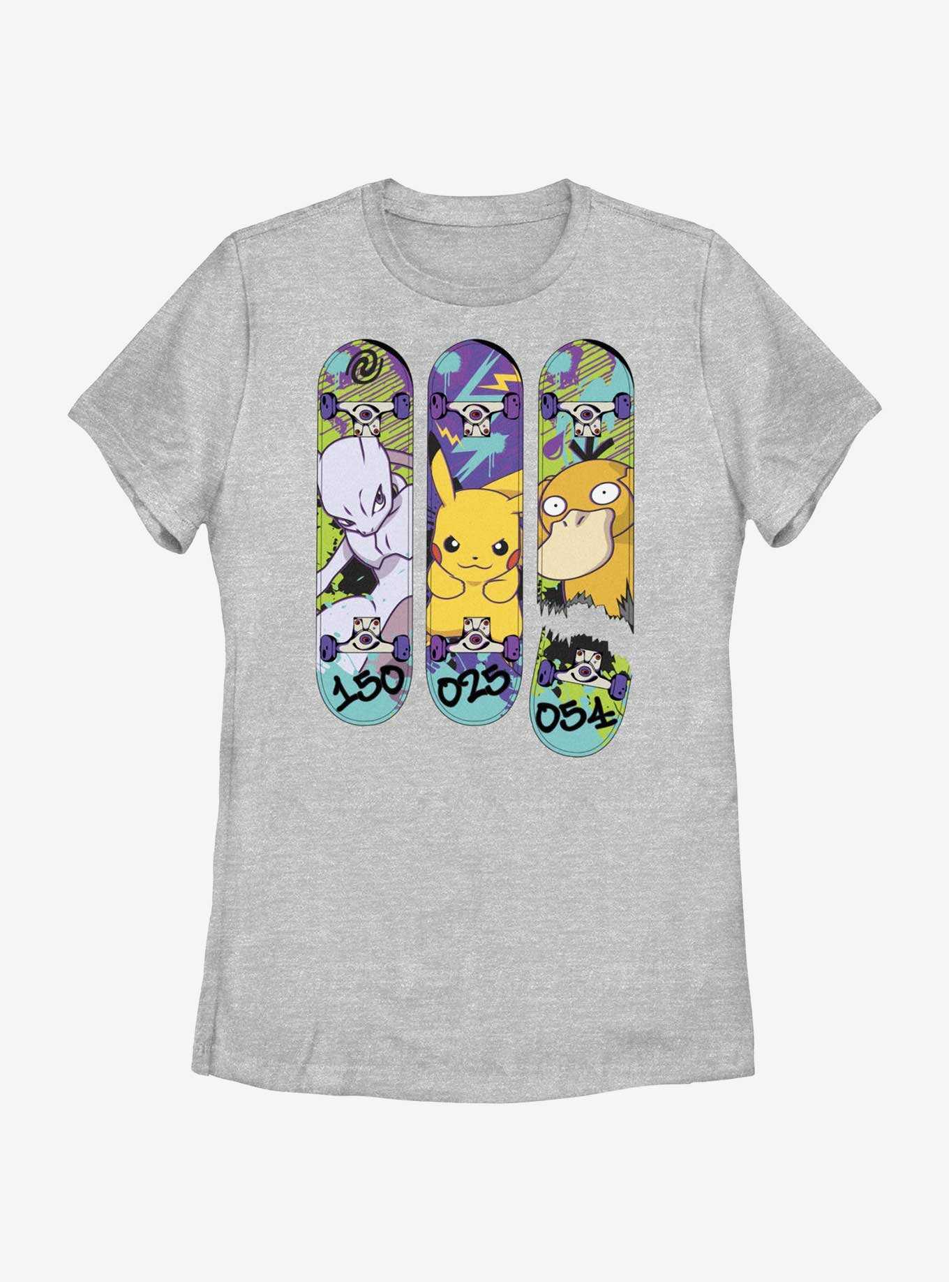 Pokemon Mewtwo, Pikachu, and Psyduck Skateboard Deck Art Womens T-Shirt, , hi-res