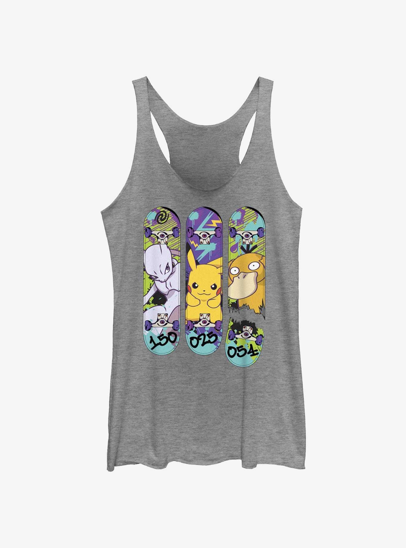 Pokemon Mewtwo, Pikachu, and Psyduck Skateboard Deck Art Womens Tank Top, , hi-res