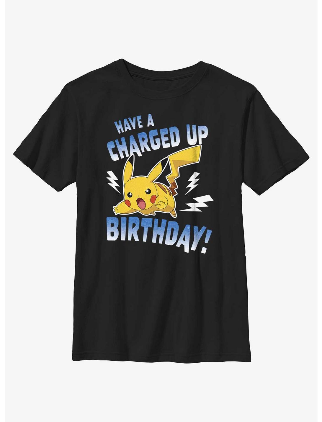 Pokemon Pikachu Have A Charged Up Birthday Youth T-Shirt, BLACK, hi-res