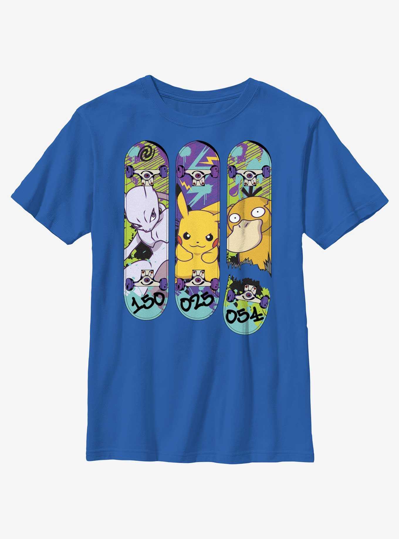 Pokemon Mewtwo, Pikachu, and Psyduck Skateboard Deck Art Youth T-Shirt, , hi-res