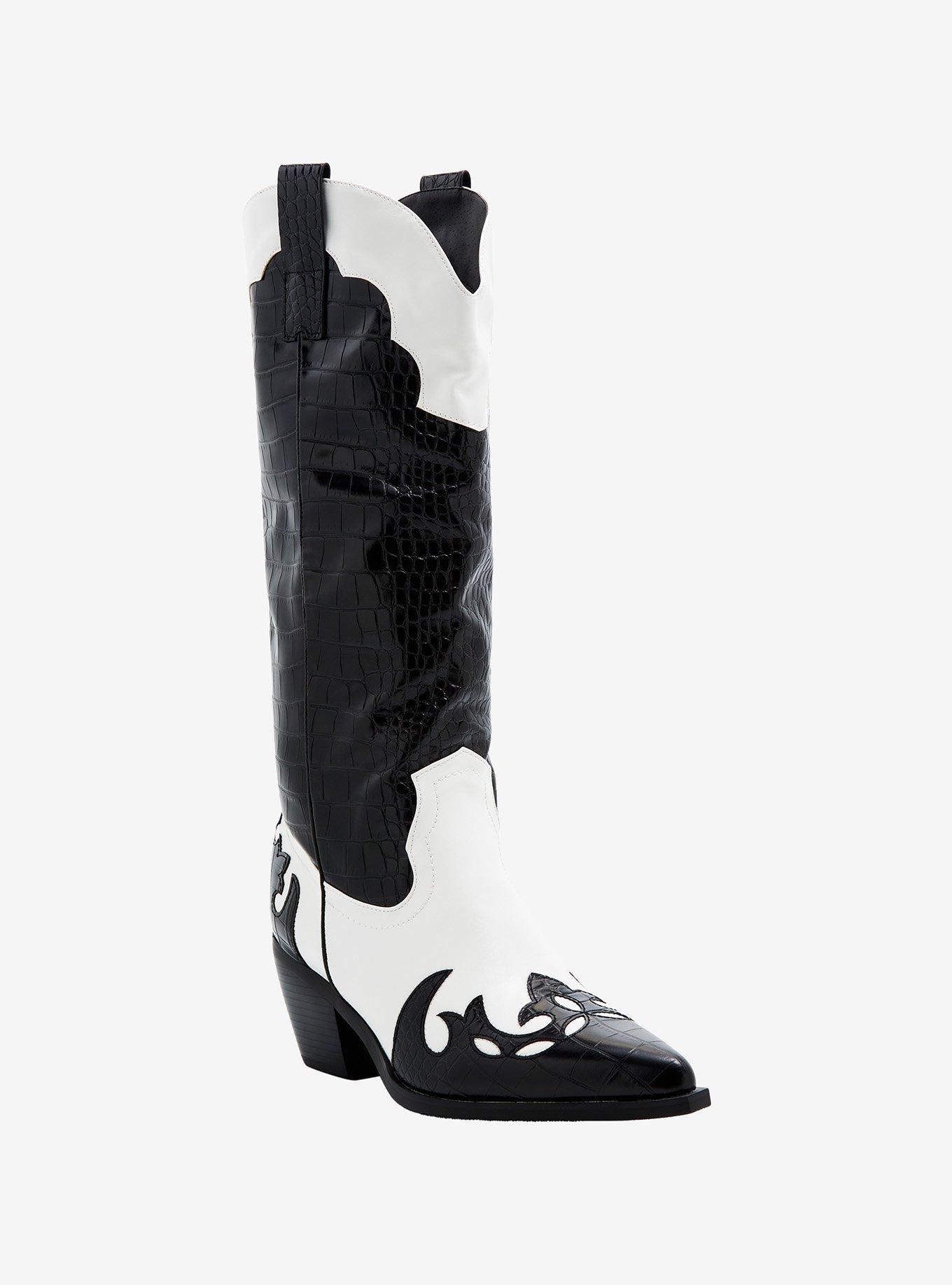 Azalea Wang Sally Black & White Cowboy Boots, MULTI, hi-res