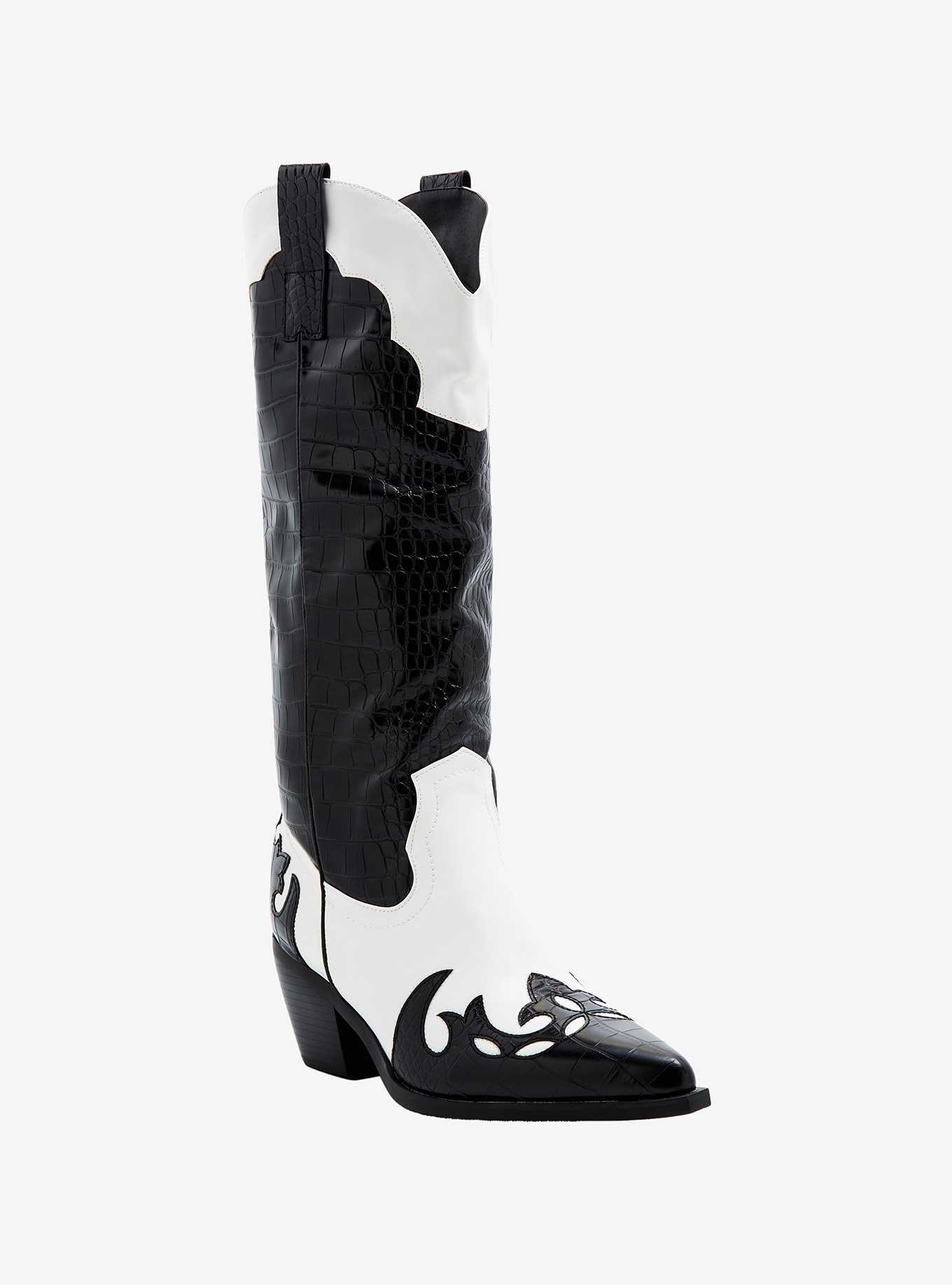 Azalea Wang Sally Black & White Cowboy Boots, , hi-res