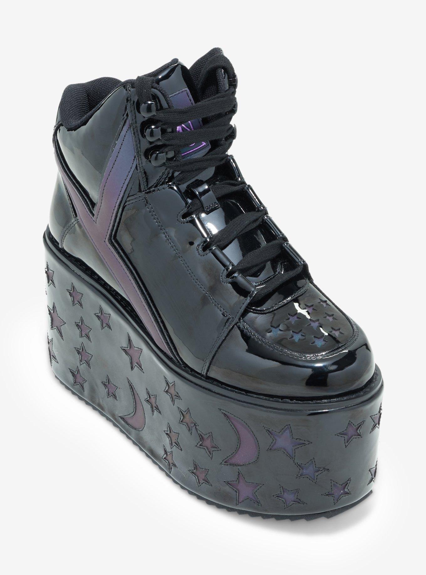 YRU Black Reflective Celestial Platform Sneakers, MULTI, hi-res