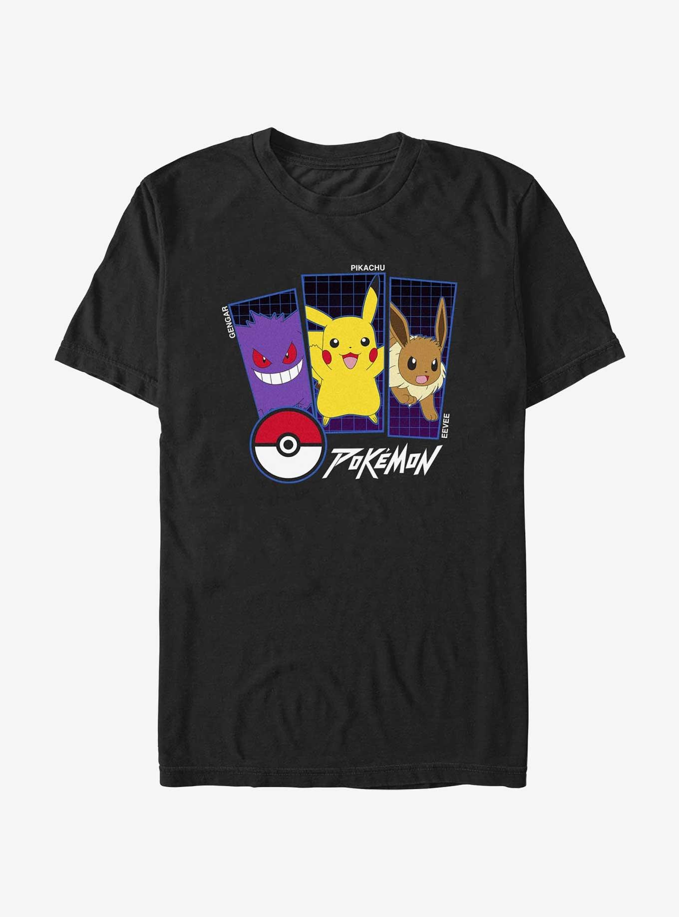 Pokemon Trio Gengar, Pikachu, and Eevee T-Shirt, BLACK, hi-res