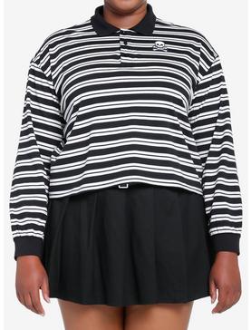 Social Collision Skull Striped Girls Crop Long-Sleeve Polo Plus Size, , hi-res