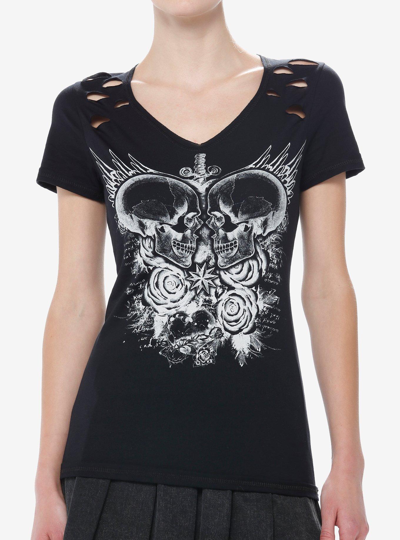 Goth Skull Print Harajuku Women T-Shirt Day Of The Dead Clothing