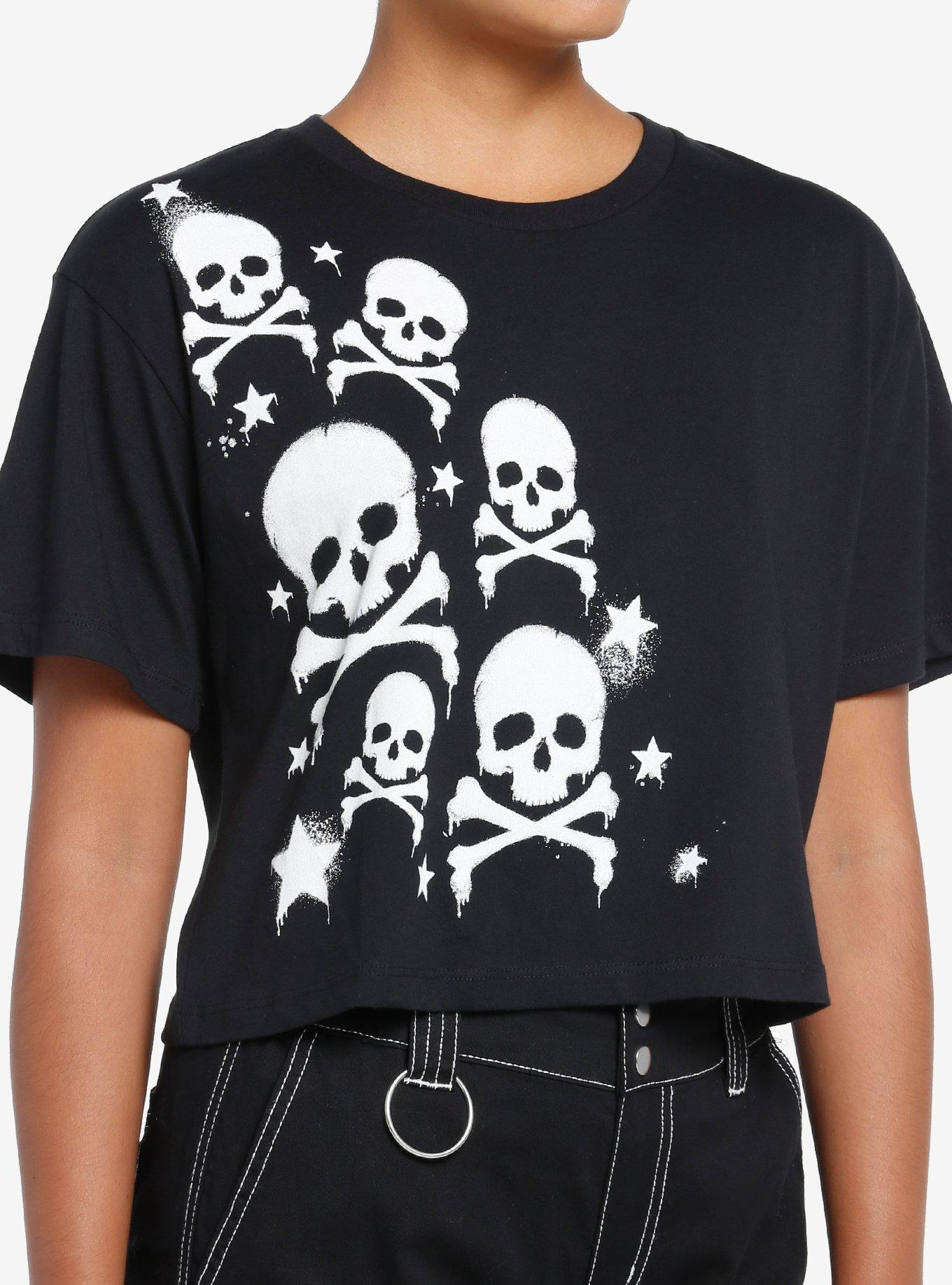 Social Collision Graffiti Skulls Crop Girls T-Shirt, , hi-res
