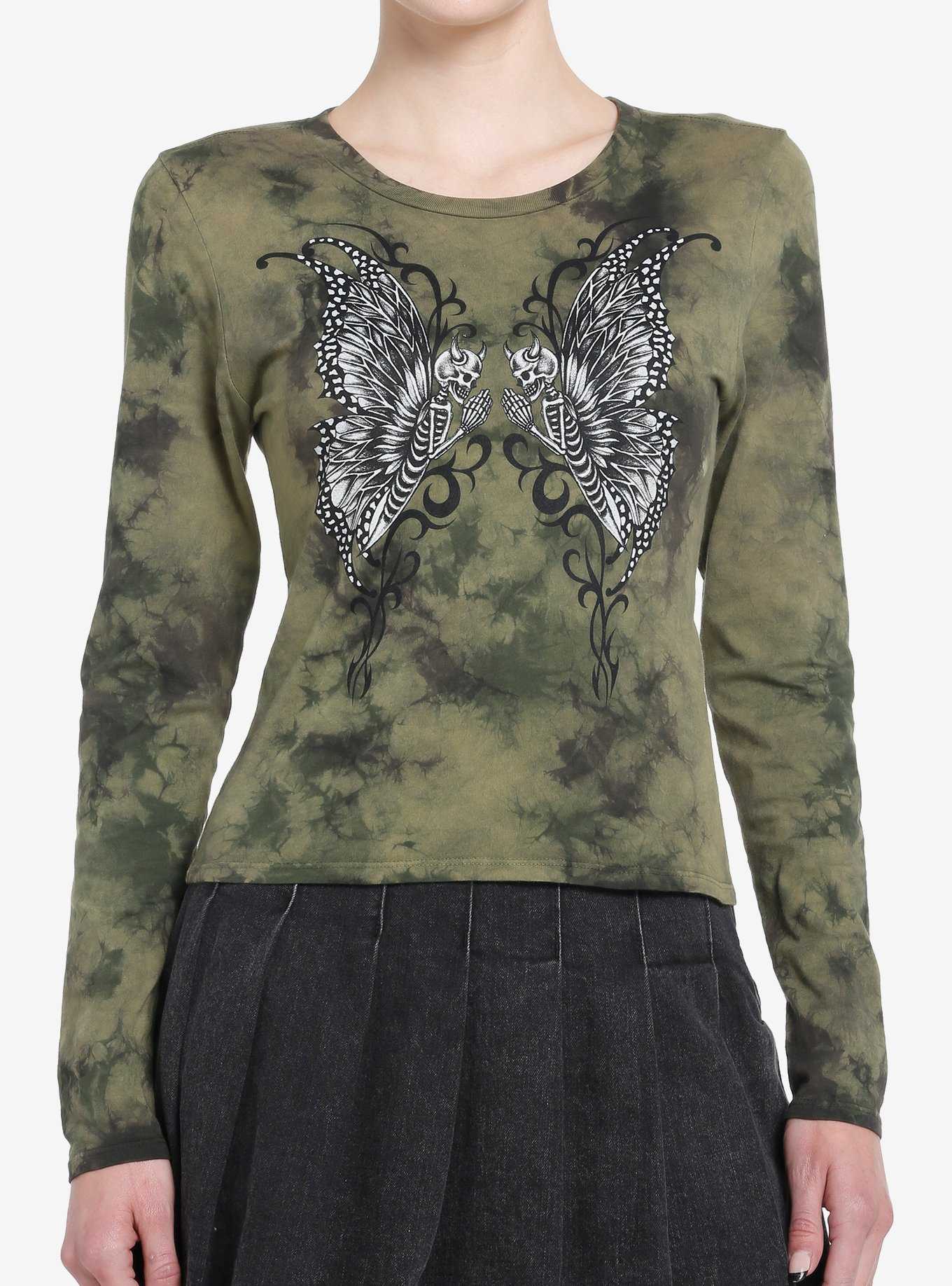 Thorn & Fable Skeleton Fairy Green Wash Girls Long-Sleeve T-Shirt, , hi-res