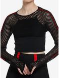 Black & Red Stripe Knit Girls Crop Shrug, BLACK, hi-res