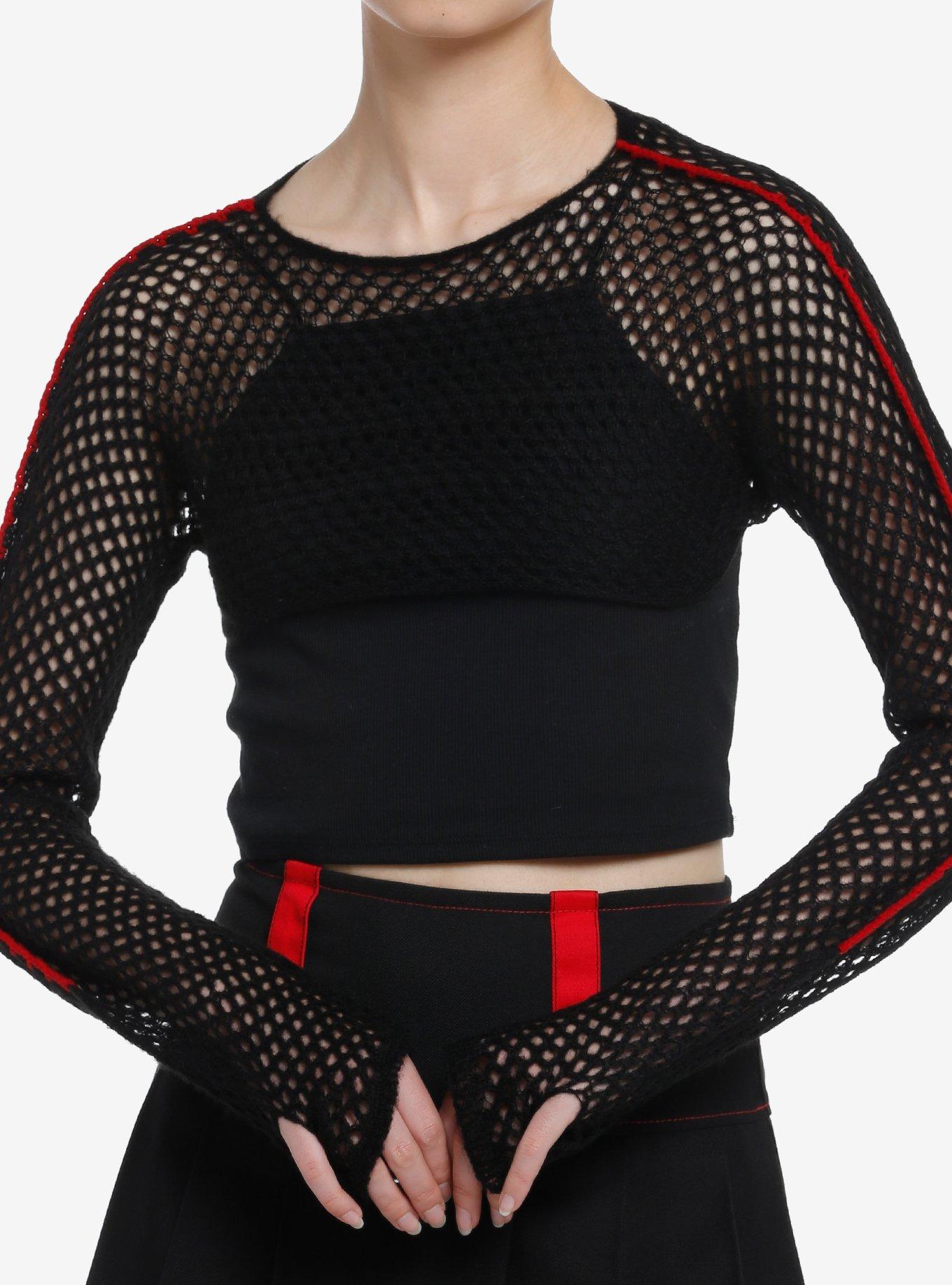 Black & Red Stripe Knit Girls Crop Shrug Hot Topic