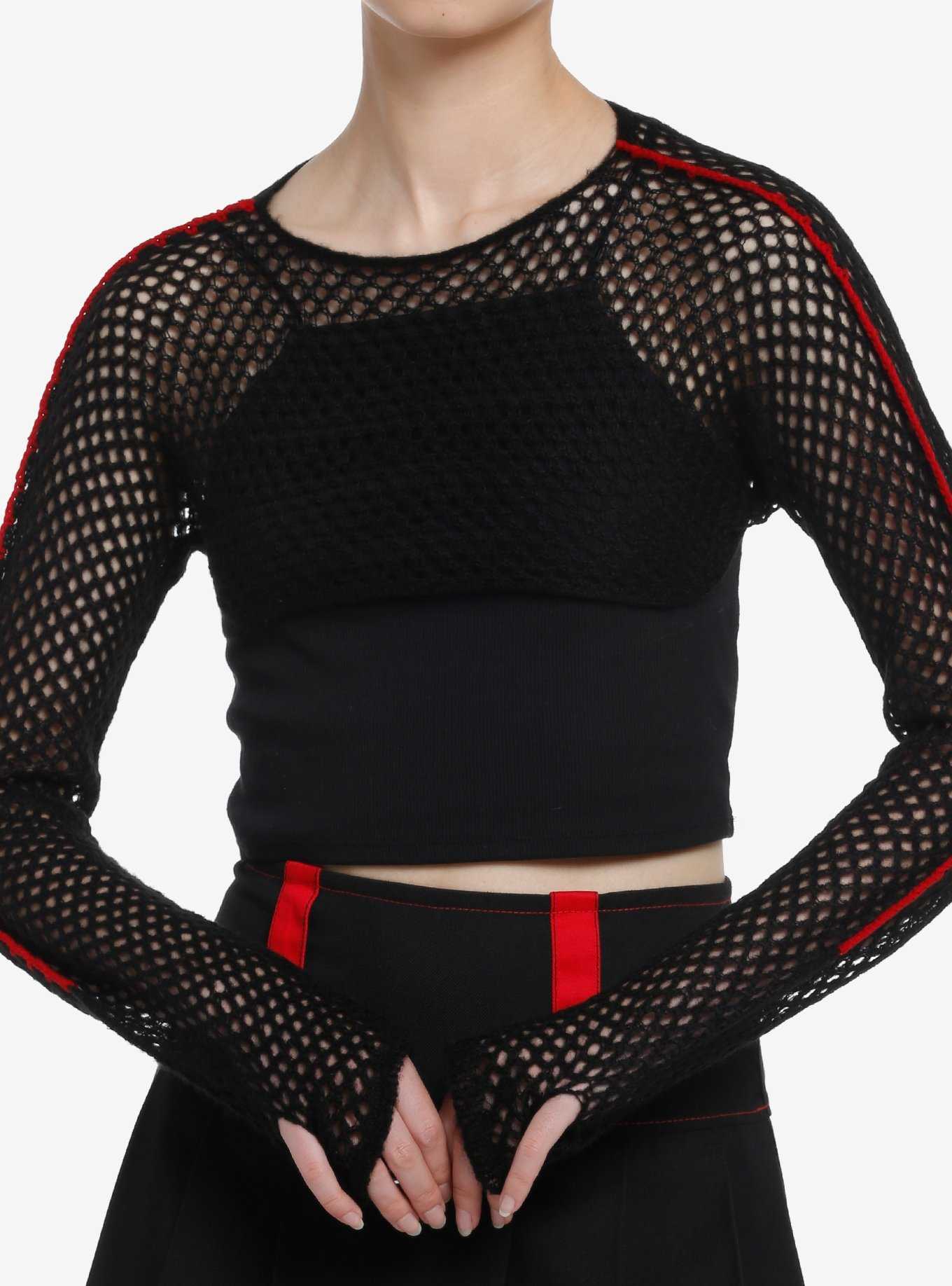 Black & Red Stripe Knit Girls Crop Shrug, , hi-res