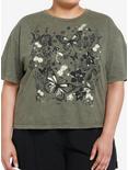 Thorn & Fable Butterfly Forest Green Wash Girls Crop T-Shirt Plus Size, OLIVE, hi-res