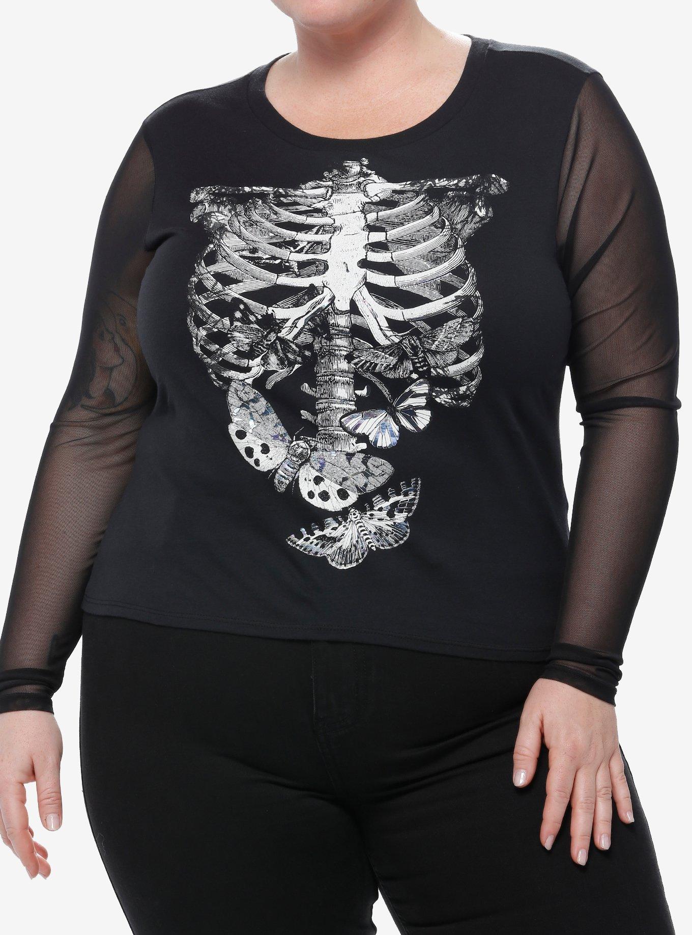 Social Collision Moth Rib Cage Mesh Girls Long-Sleeve T-Shirt Plus Size, BLACK, hi-res