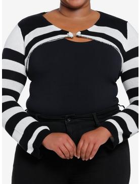 Black & White Stripe Girls Crop Shrug Plus Size, , hi-res