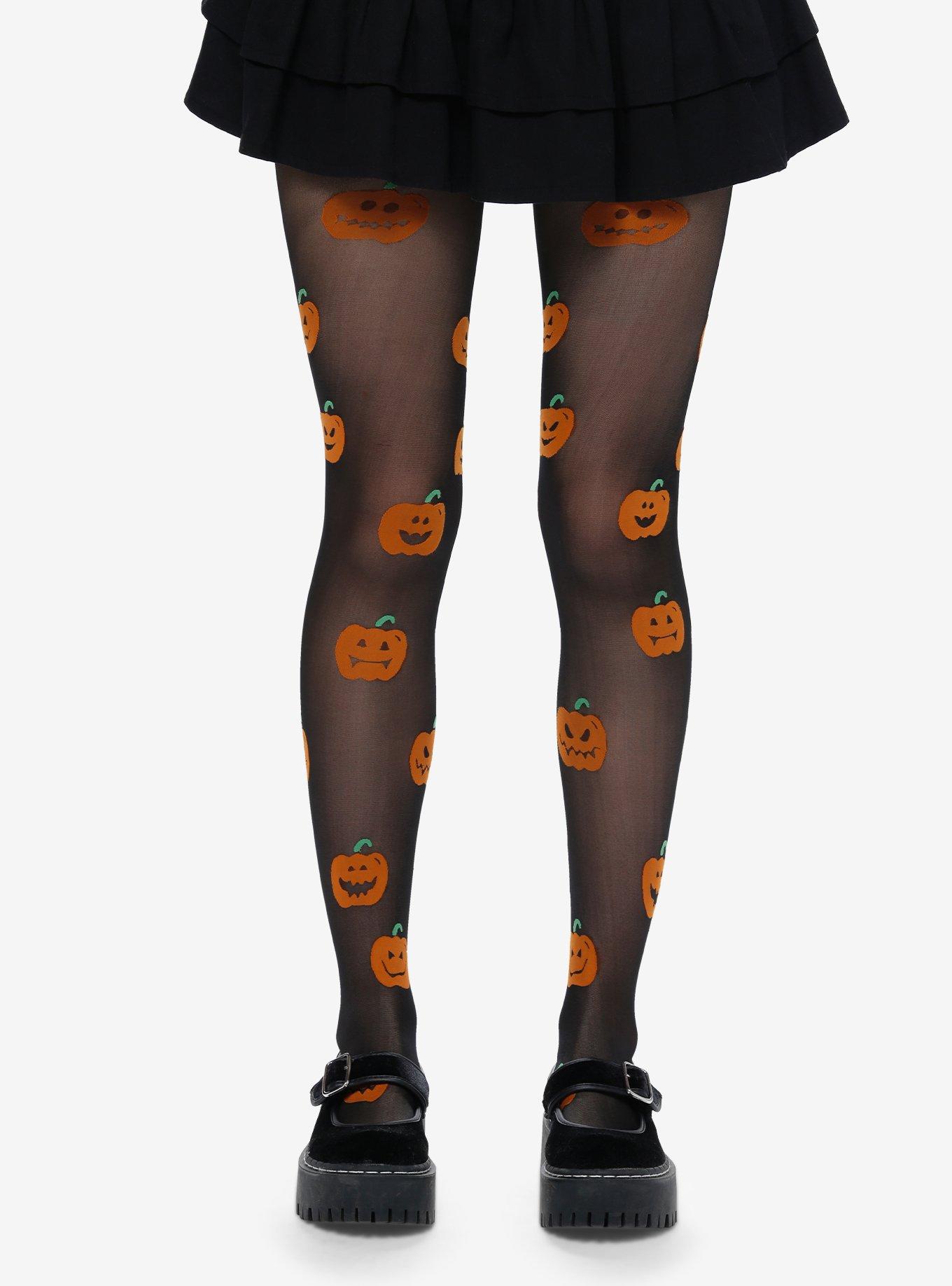 Jack-'O-Lantern Flocked Sheer Tights, , hi-res