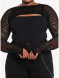 Black & Red Stripe Knit Girls Crop Shrug Plus Size, BLACK, hi-res