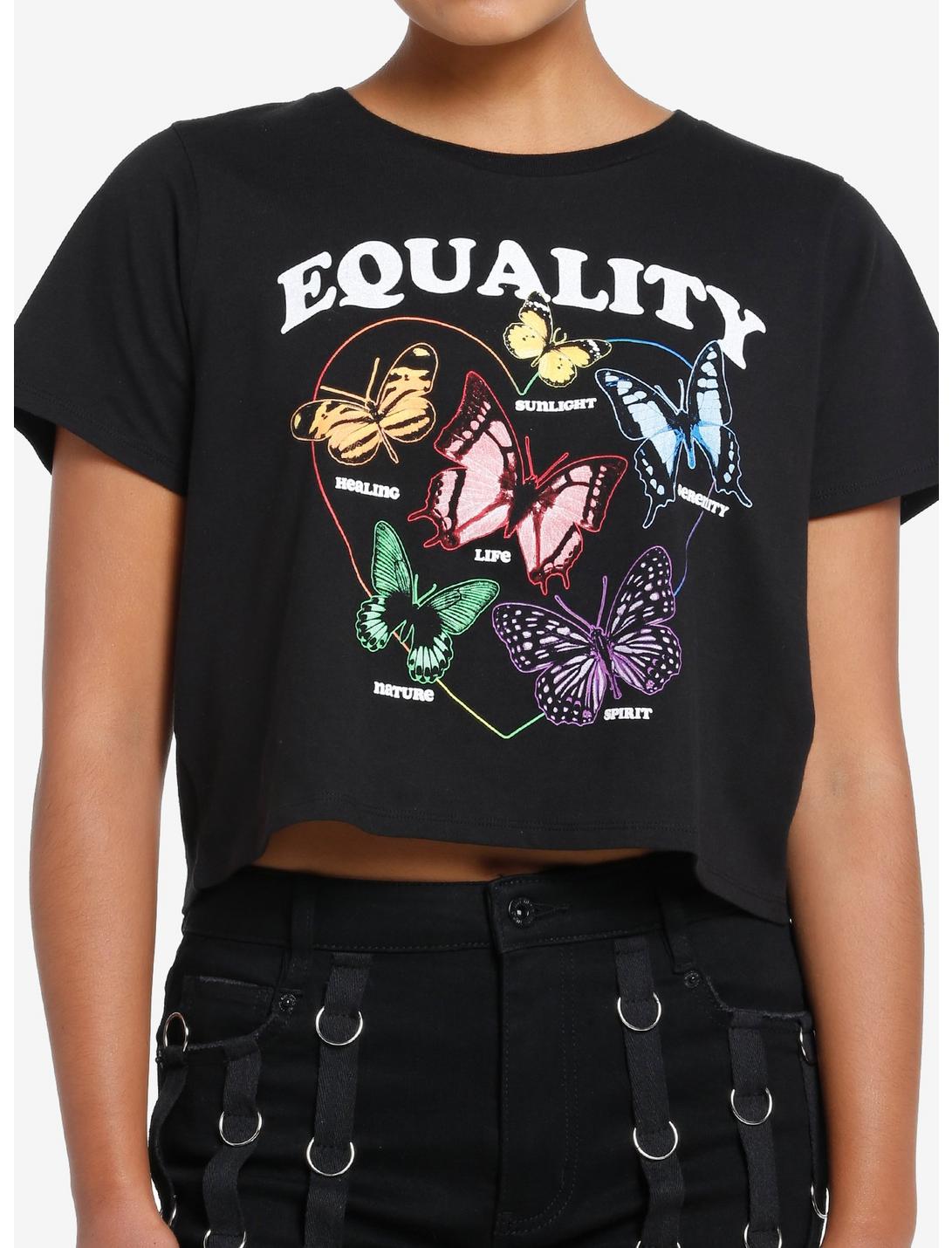 Social Collision Equality Butterflies Crop T-Shirt, BLACK, hi-res