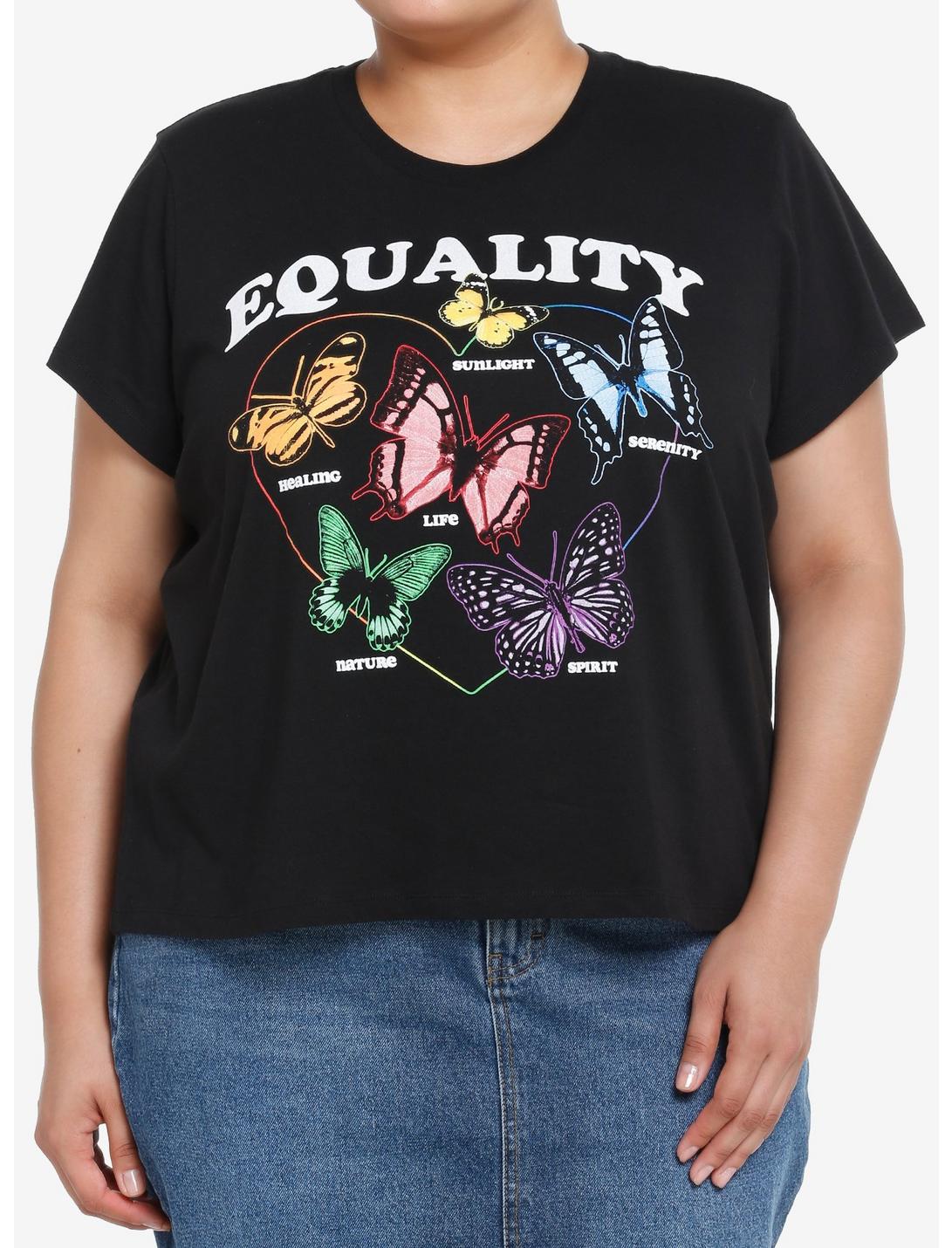 Social Collision Equality Butterflies Crop T-Shirt Plus Size, BLACK, hi-res