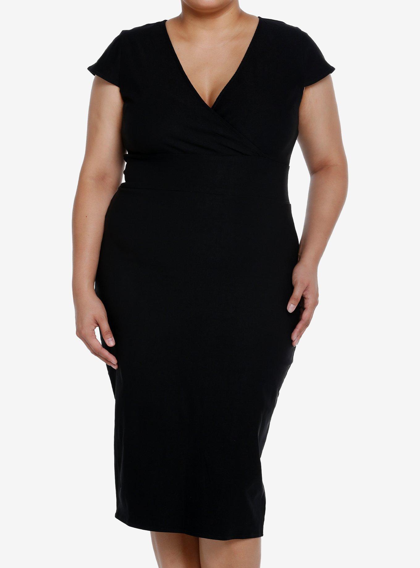 Her Universe Black Cap Sleeve Retro Wiggle Dress Plus Size Her Universe Exclusive, BLACK, hi-res