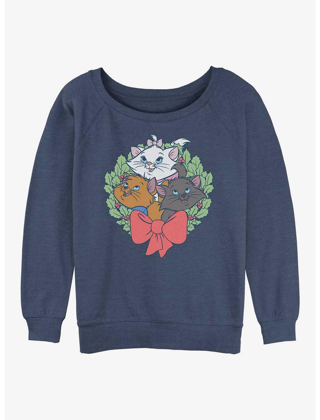 Disney The Aristocats Kitten Wreath Womens Slouchy Sweatshirt, BLUEHTR, hi-res
