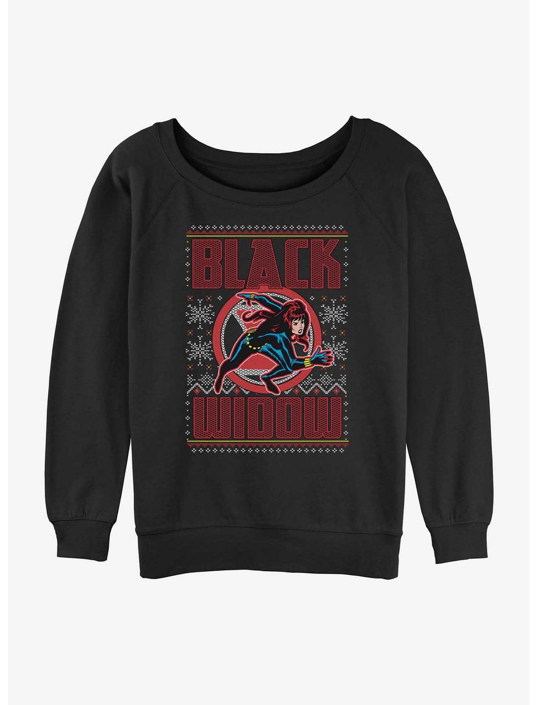 Marvel Black Widow Snowy Hero Ugly Christmas Womens Slouchy Sweatshirt, BLACK, hi-res