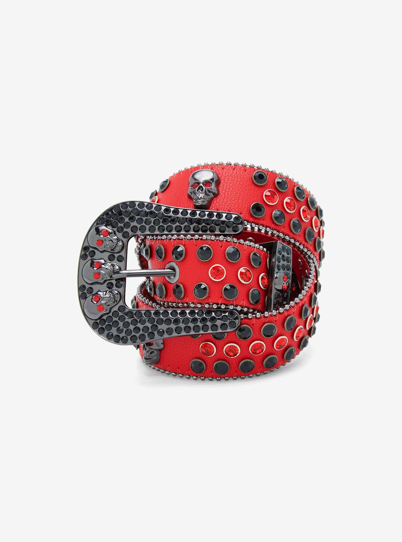 Red & Black Skull Bling Belt, MULTI, hi-res