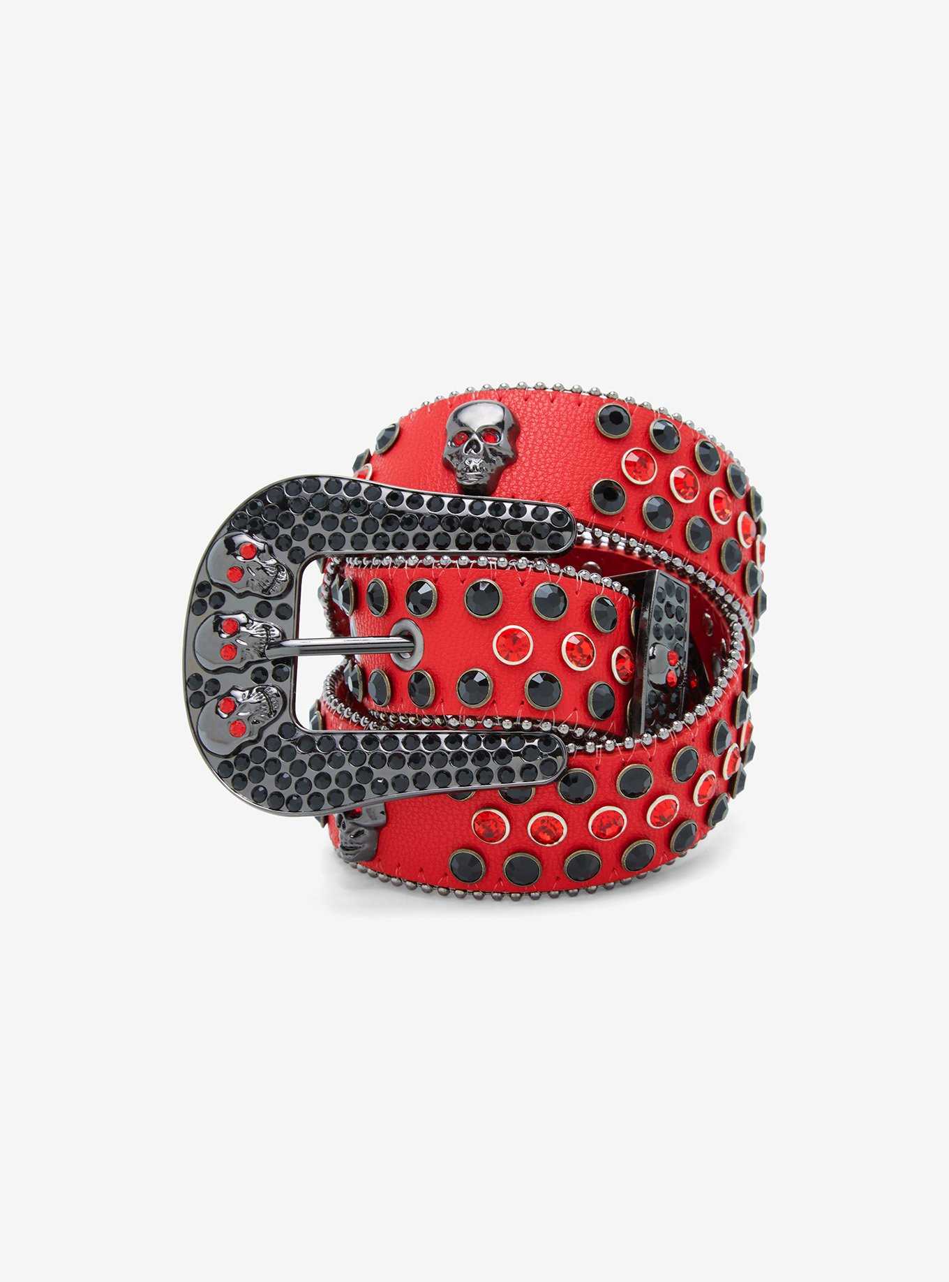 Red & Black Skull Bling Belt, , hi-res