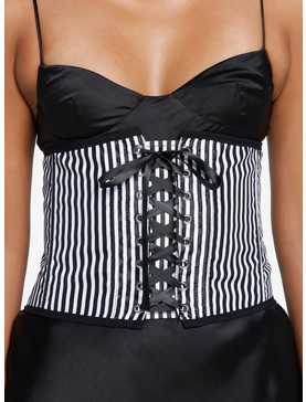 Black & White Pinstripe Lace-Up Corset, , hi-res