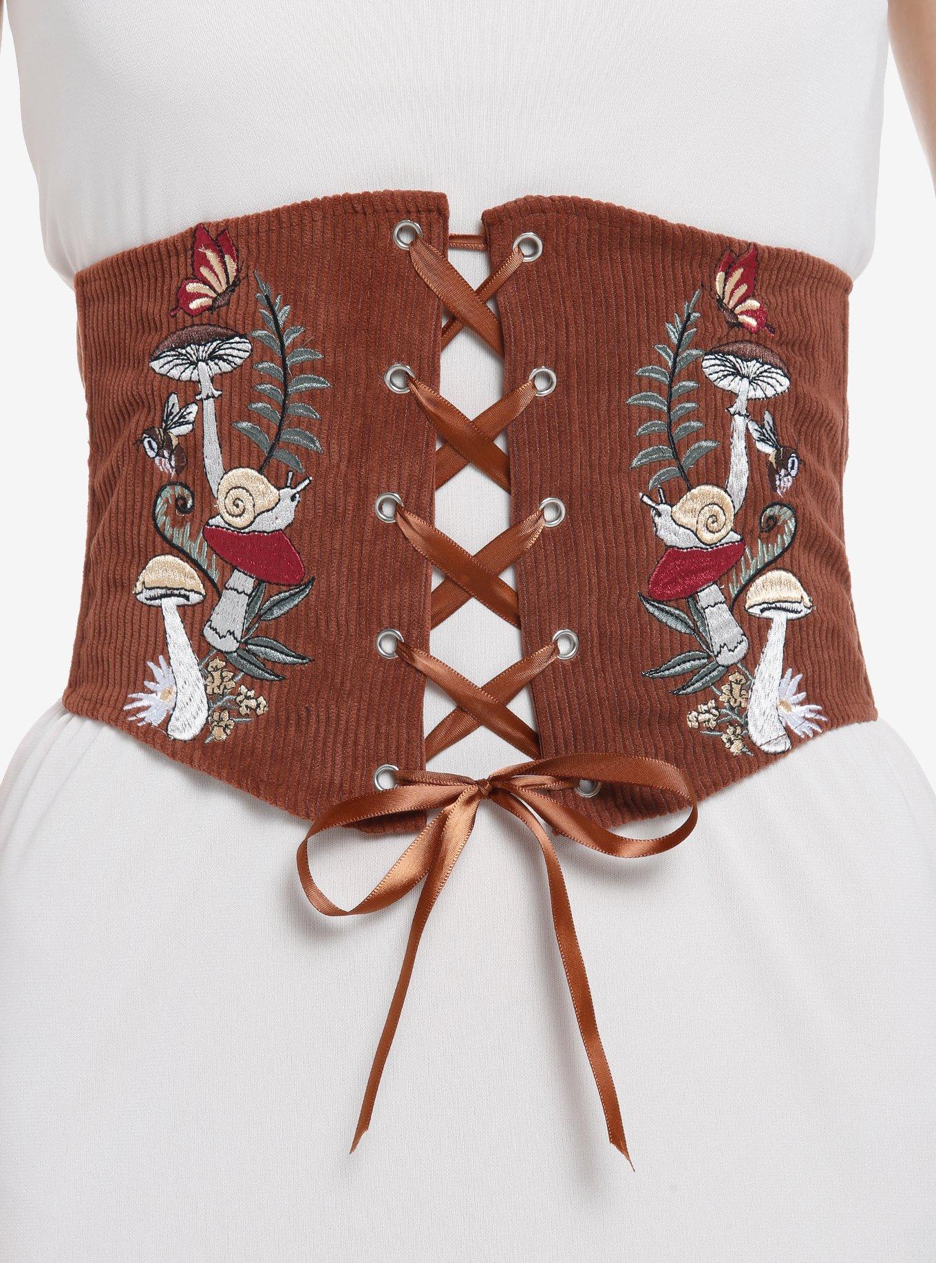 Brown Cottagecore Embroidered Corset