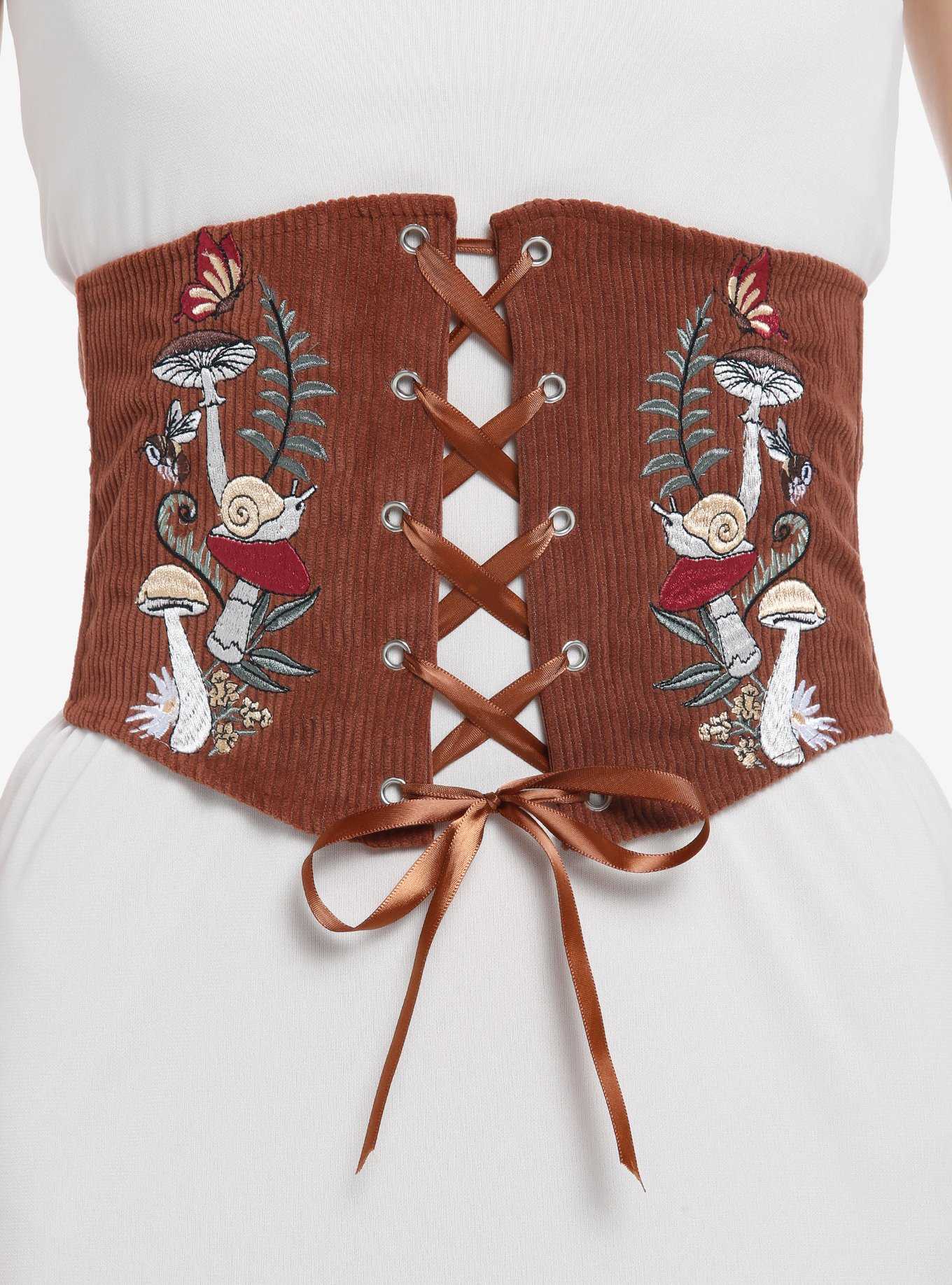 Brown Cottagecore Embroidered Corset, , hi-res