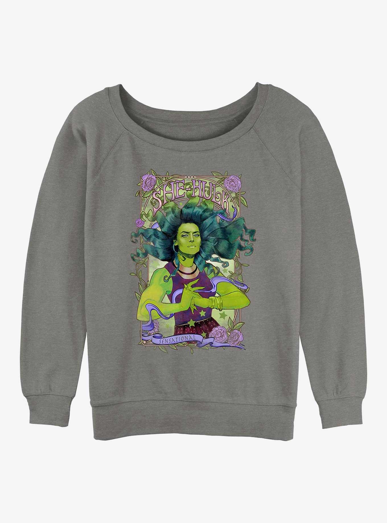 Marvel Hulk She-Hulk Nouveau Womens Slouchy Sweatshirt, GRAY HTR, hi-res