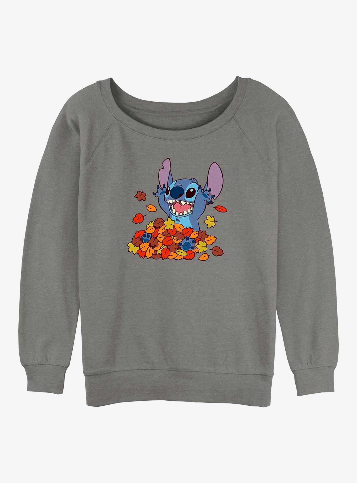 Disney Lilo & Stitch Leaf Pile Womens Slouchy Sweatshirt, GRAY HTR, hi-res