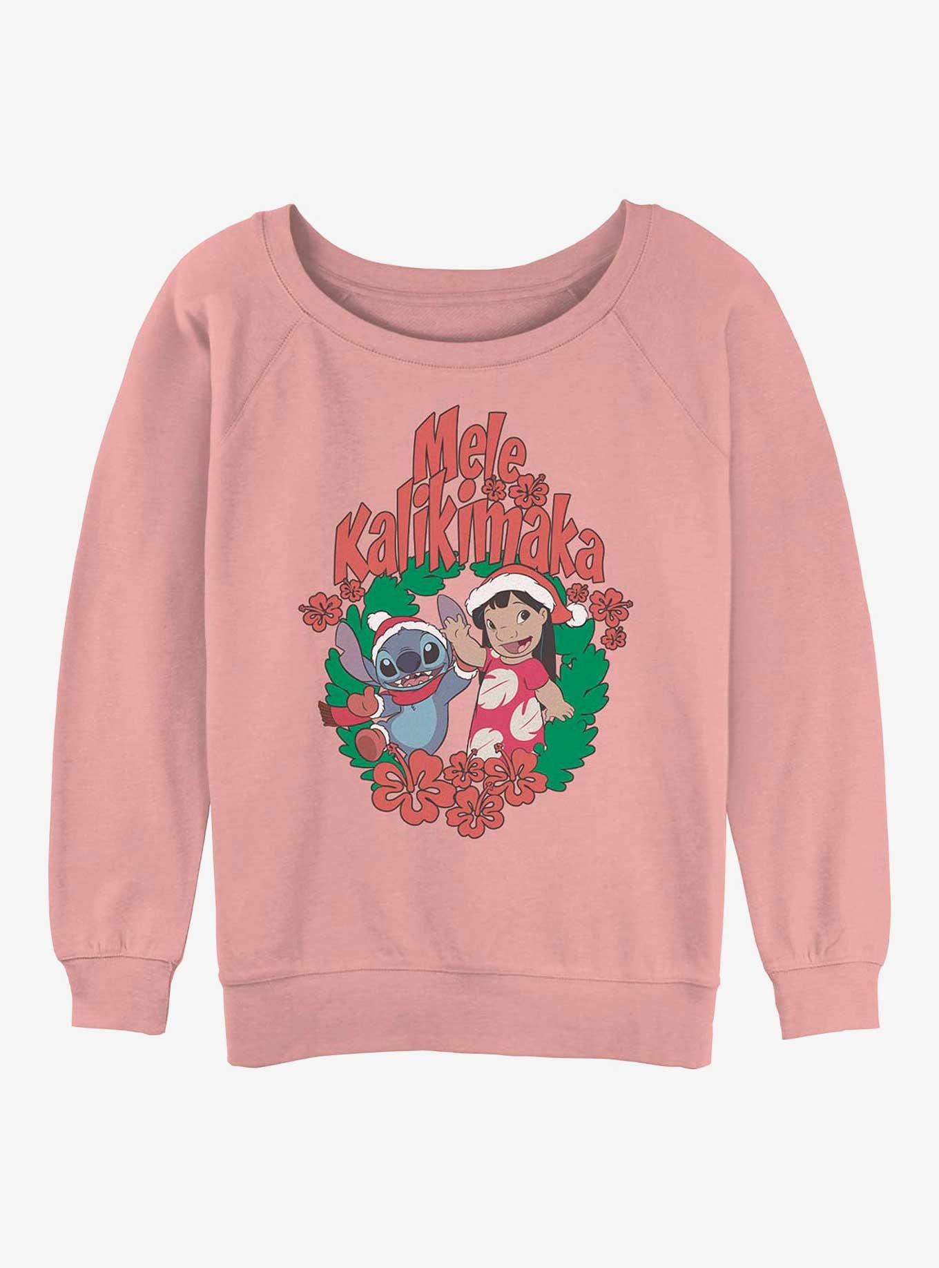 Disney Lilo & Stitch Mele Kalikimaka Wreath Womens Slouchy Sweatshirt, DESERTPNK, hi-res