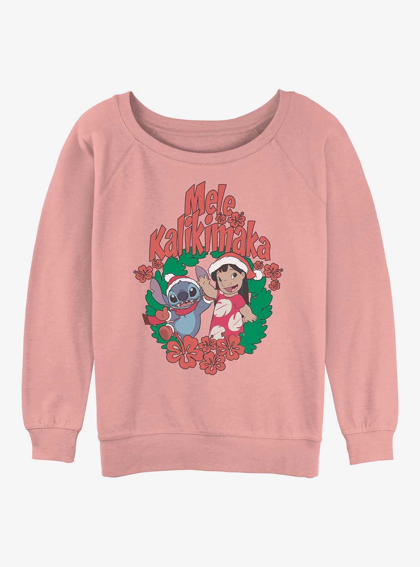 Disney Lilo & Stitch Mele Kalikimaka Wreath Womens Slouchy Sweatshirt, , hi-res
