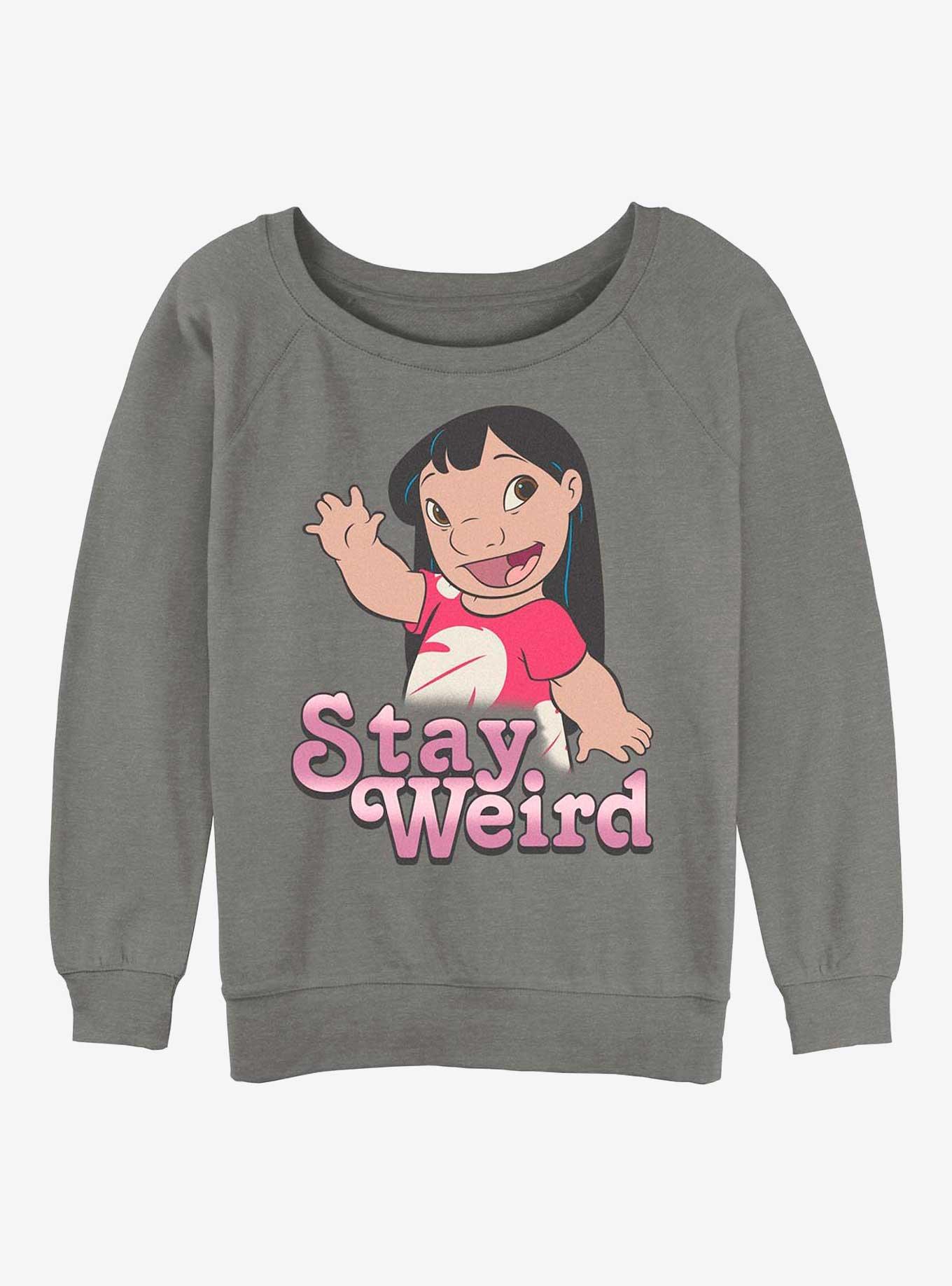 Disney Lilo & Stitch Stay Weird Womens Slouchy Sweatshirt, GRAY HTR, hi-res