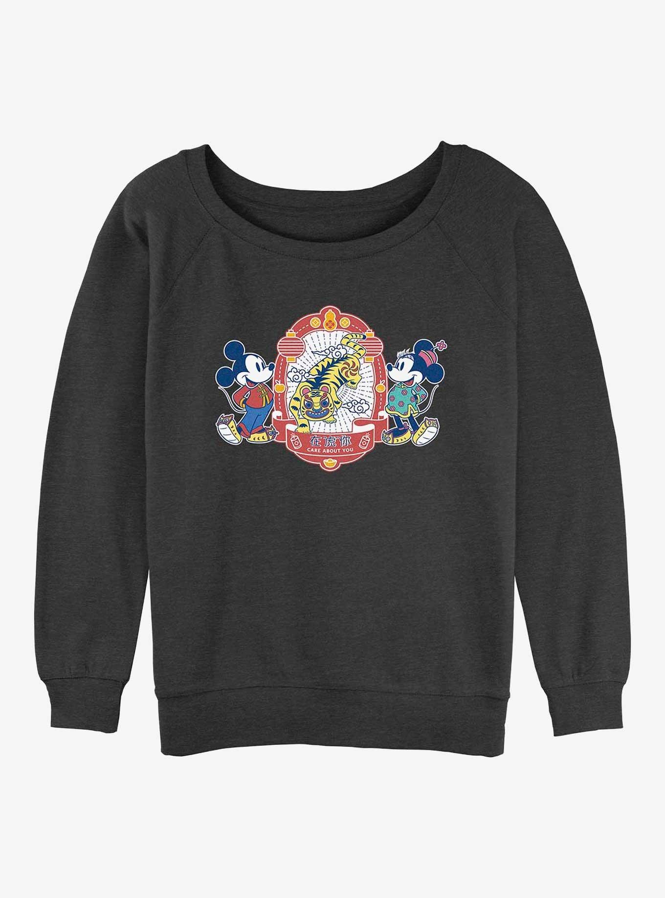 Disney Mickey Mouse Care About You Womens Slouchy Sweatshirt, CHAR HTR, hi-res