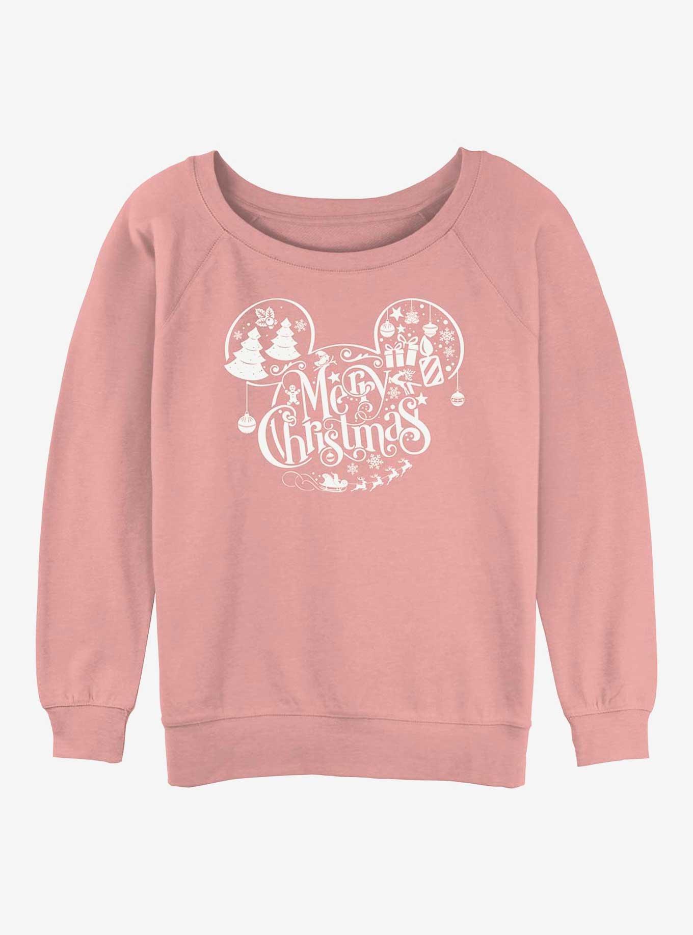Disney Mickey Mouse Holiday Ears Womens Slouchy Sweatshirt, DESERTPNK, hi-res