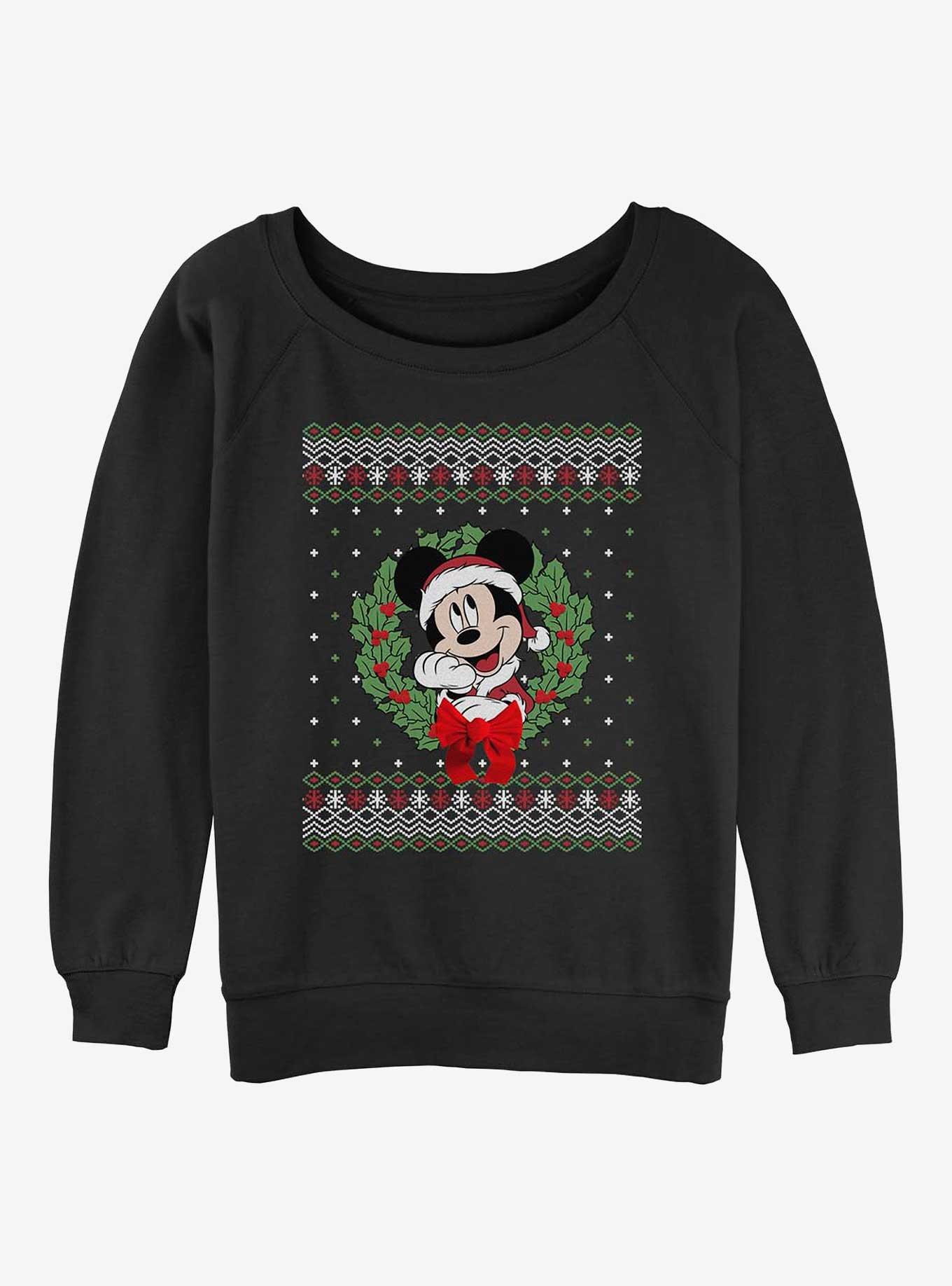 Disney Mickey Mouse Holiday Wreath Womens Slouchy Sweatshirt, BLACK, hi-res