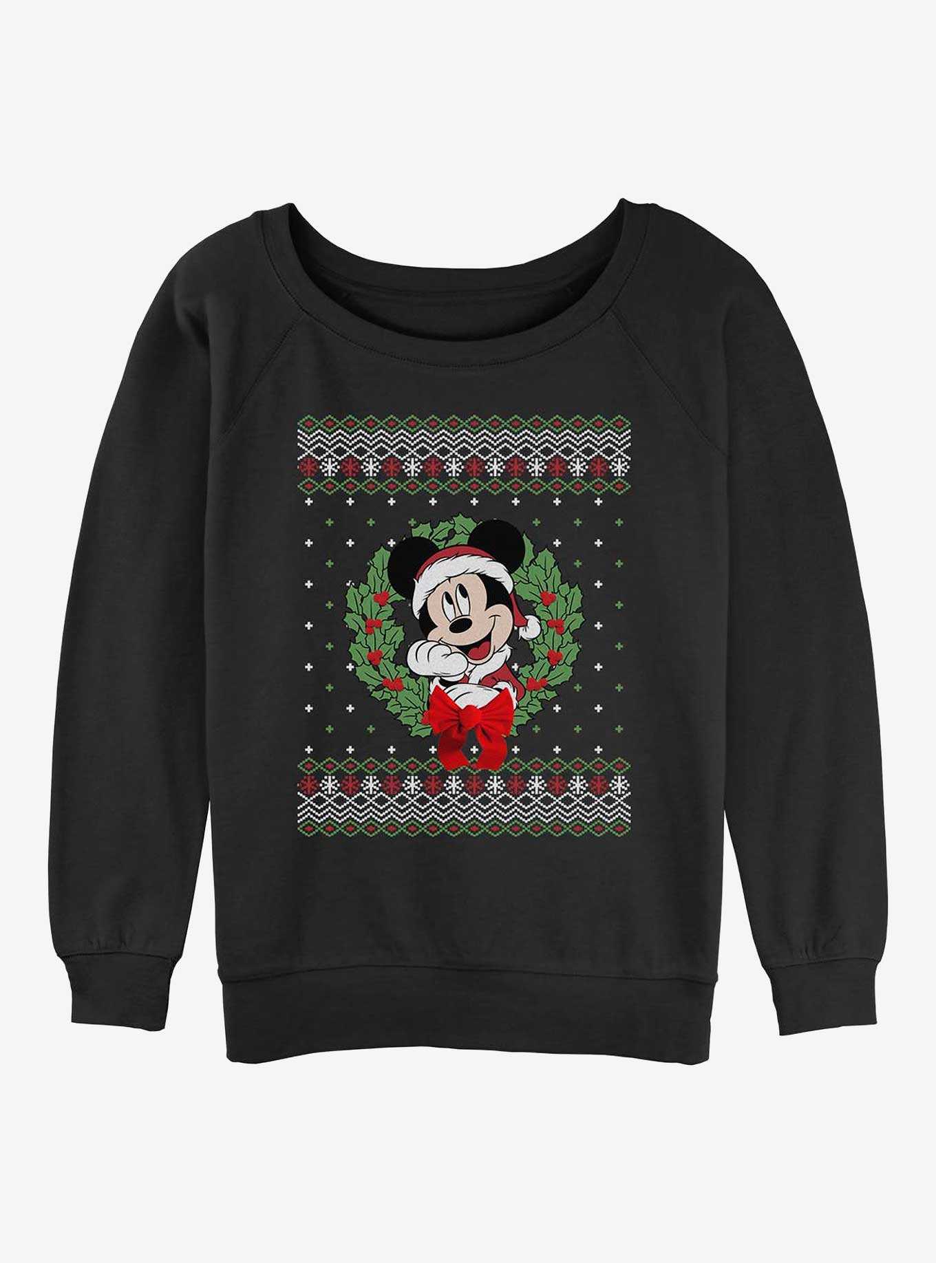 Disney Mickey Mouse Holiday Wreath Womens Slouchy Sweatshirt, , hi-res