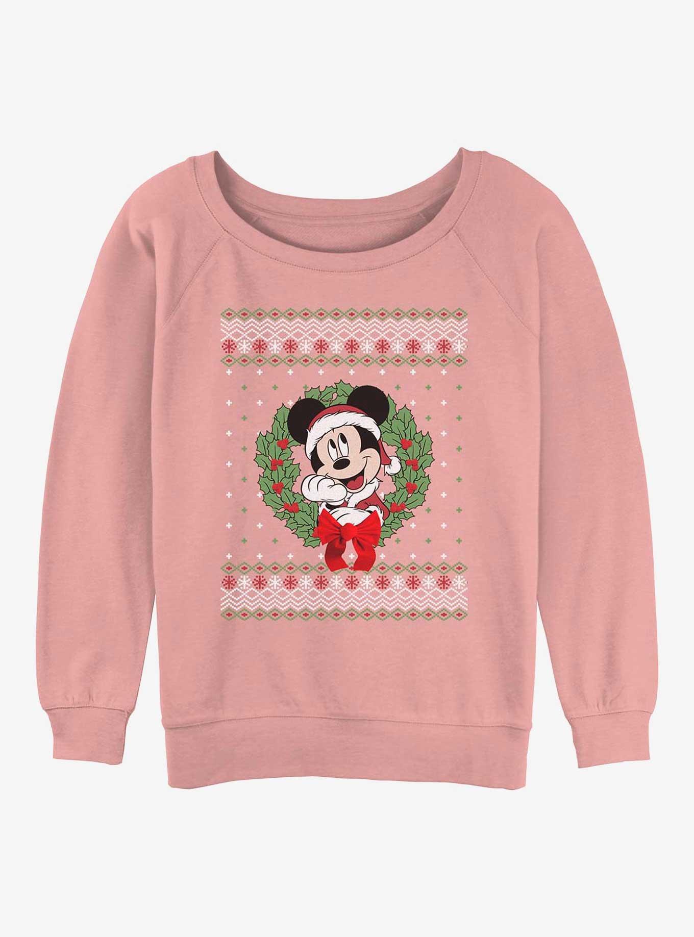 Disney Mickey Mouse Holiday Wreath Womens Slouchy Sweatshirt