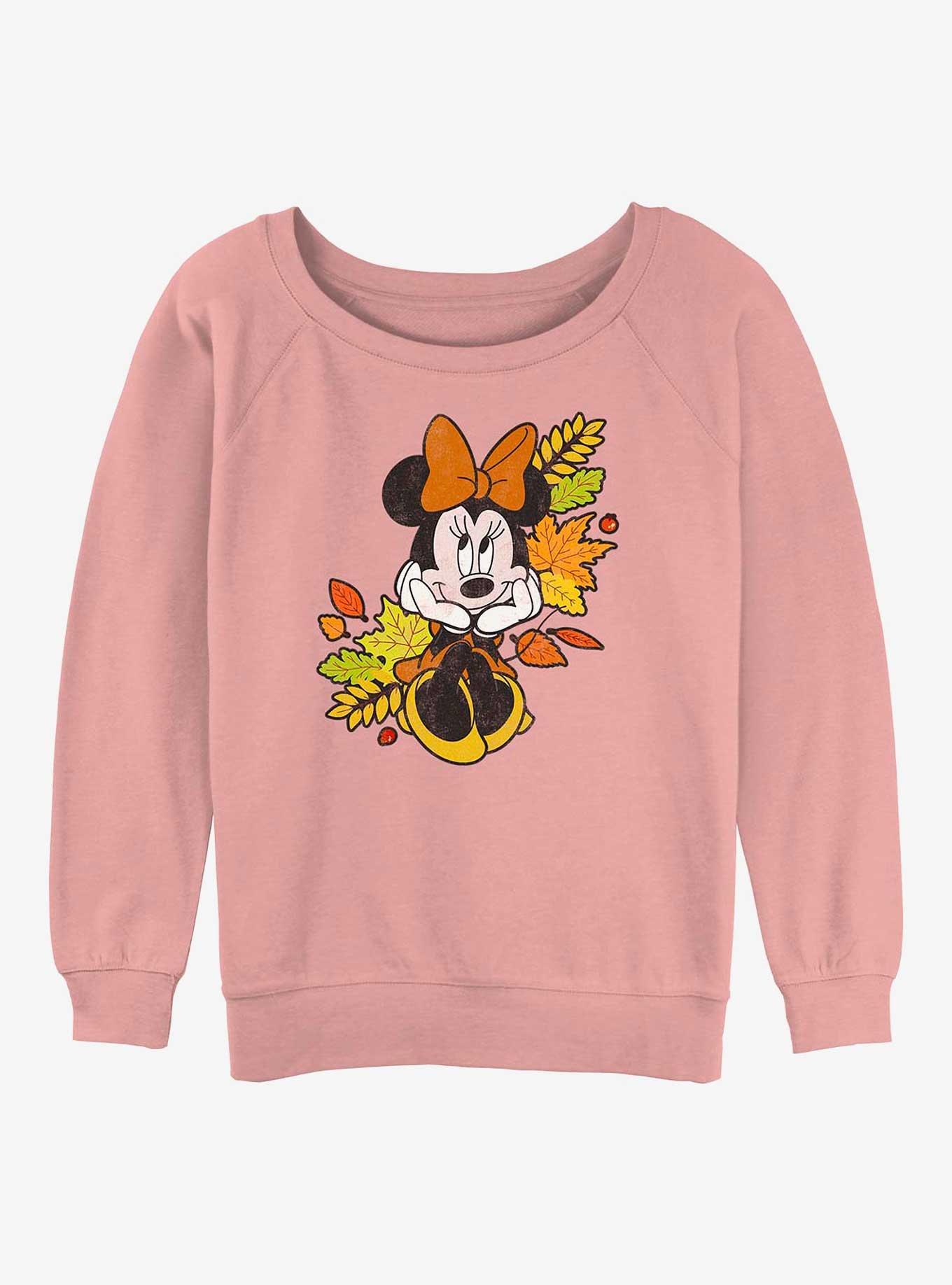 Disney Minnie Mouse Fall Leaves Womens Slouchy Sweatshirt, DESERTPNK, hi-res