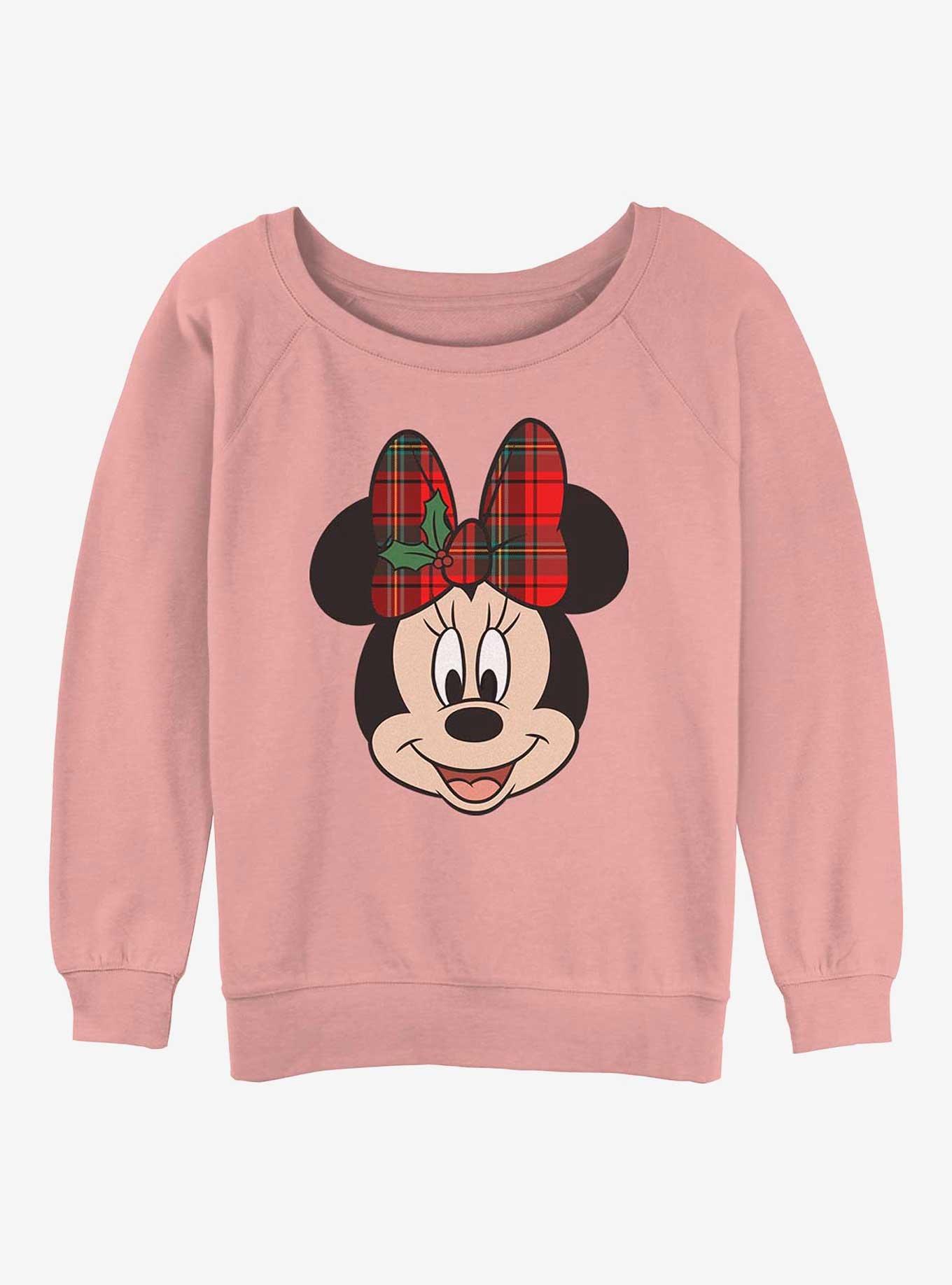 Disney Minnie Mouse Holiday Bow Womens Slouchy Sweatshirt, DESERTPNK, hi-res